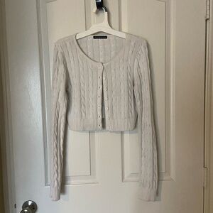 Brandy Melville Cream Cable Knit Cropped Cardigan